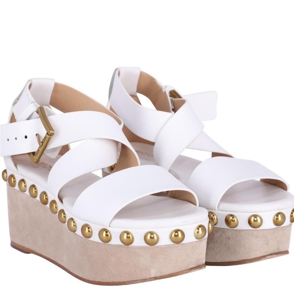 Michael Kors Optic White Garner Studded Leather Flatform Sandal